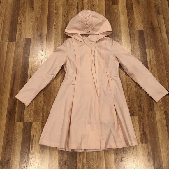 Steve Madden Hooded Trench Coat Jacket Womens Small Belt Romantic Pink Jacket - Picture 5 of 5